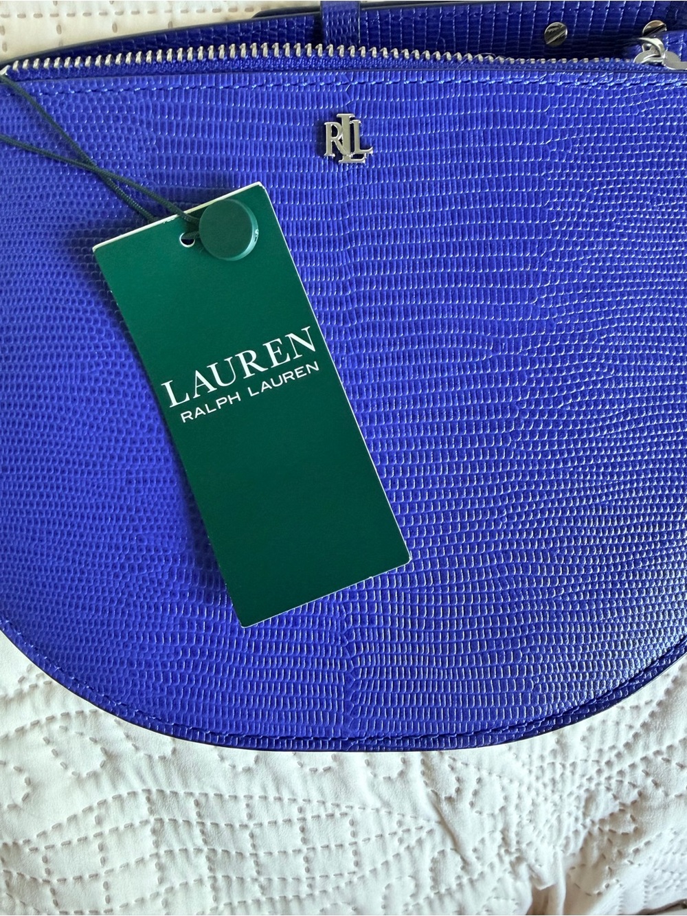 Lauren Ralph Lauren Blue Textured Leather Mini Crossbody Bag NWT - Picture 11 of 11